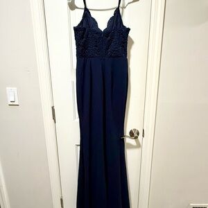 Lulus Navy Blue Lace Evening Gown with Slit (New w/ Tag)